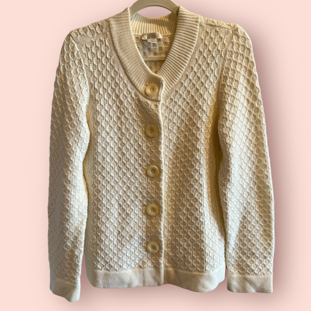 100% Cotton Cream Crunky Knit Crochet Grandma Sweater